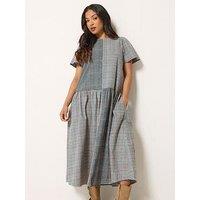 Pixiegirl Petite Brushed Check Patchwork Midi Dress - Grey