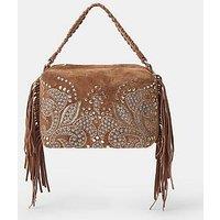 Accessorize Embellished Suede Shoulder Bag - Brown
