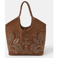 Accessorize Suede Embroidered Tote Bag - Brown