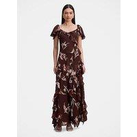 Forever New Claudie Ruffle Floral Print Maxi Dress - Brown