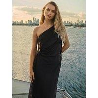 Forever New Sylvie Asymmetric Satin Bias Maxi Dress - Black