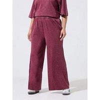 Yours Curve Acid Wash Wide Leg Trousers - Red