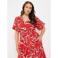 Yours Curve Floral Print Puff Sleeve Top - Red