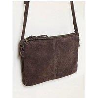 Fatface Double Compartment Suede Crossbody Bag - Brown
