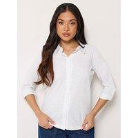 Pixiegirl Petite Turn Back Sleeve Jersey Shirt - White