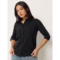 Pixiegirl Petite Turn Back Sleeve Jersey Shirt - Black