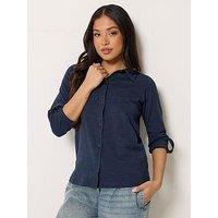 Pixiegirl Petite Turn Back Sleeve Jersey Shirt - Navy Blue