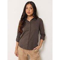 Pixiegirl Petite Turn Back Sleeve Jersey Shirt - Brown
