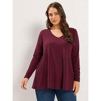 Yours Curve Ribbed Swing T-Shirt - Red
