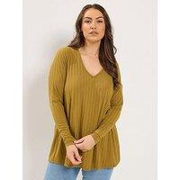 Yours Curve Plunge Neck Rib Swing T-Shirt - Yellow