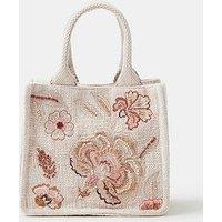 Accessorize Embroidered Mini Handheld Tote Bag - Cream