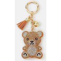Accessorize Sparkle Teddy Bear Bag Charm Keyring - Brown
