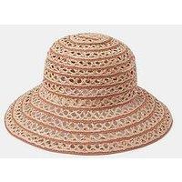 Accessorize Striped Open-Weave Bucket Hat - Beige