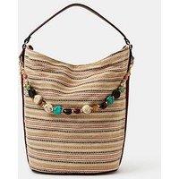 Accessorize Striped Beaded Charm Shoulder Bag - Beige