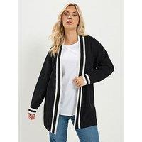 Yours Curve Contrast Edge Cardigan - Black