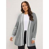 Yours Curve Contrast Edge Cardigan - Grey