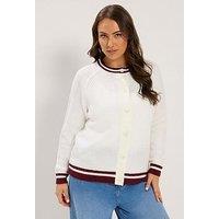 Yours Curve Contrast Trim Cardigan - White