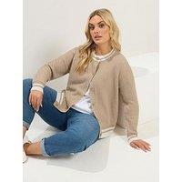 Yours Curve Tipped Crew Neck Cardigan - Brown