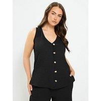 Yours Curve Co-Ord Textured Button Through Waistcoat - Black