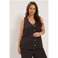 Yours Curve Co-Ord Texture Waistcoat - Chocolate Brown