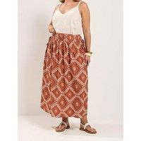 Yours Curve Abstract Print Maxi Skirt - Red
