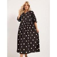 Yours Curve Notch Neck Dress - Brown