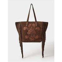 Accessorize Embroidered Fringe Tote Bag - Brown
