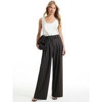 River Island Wide Leg Pinstripe Pleated Trousers - Brown