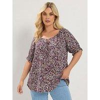 Yours Curve Crochet Gypsy Top - Brown