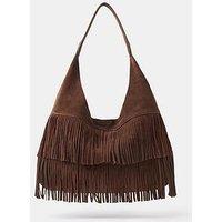 Accessorize Suede Fringe Shoulder Bag - Brown