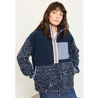 Fatface Womens Colour Block Half-Zip Fleece Sweatshirt - Navy