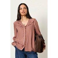 Fatface Women'S Alba Gingham Button-Front Blouse With Collar - Pink