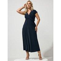 Yours Curve Wrap Twist Front Dress - Blue
