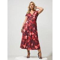 Yours Curve Abstract Print Twist Front Dress - Red