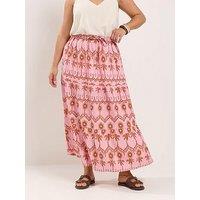 Yours Curve Palm Tree Print Skirt - Pink