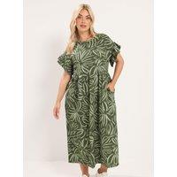 Yours Womens Curve Frill Sleeve Maxi Dress - Green