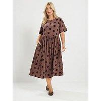Yours Curve Polka Dot Dress - Brown
