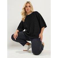 Yours Curve Short Sleeve Knitted Top - Black