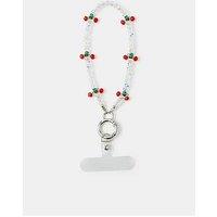 Accessorize Cherry Beaded Wrist Strap Phone Charm - Silver