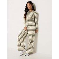 Pixiegirl Petite Stripe Button Through Top And Trouser Set - Brown