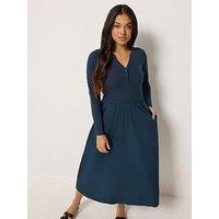 Pixiegirl Petite Henley Poplin Skirt Midi Dress - Blue