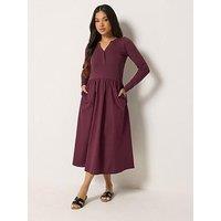 Pixiegirl Petite Henley Poplin Skirt Midi Dress - Burgundy Red