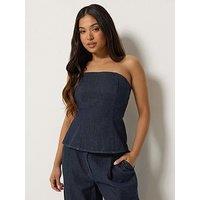 Pixiegirl Petite Denim Bandeau Top - Dark Blue