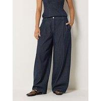 Pixiegirl Petite Pleated Wide Leg Jeans - Dark Blue