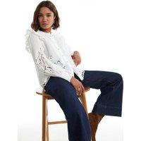 River Island Womens Cutwork Victorian Ruffle Neck Button-Through Blouse - White