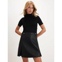 River Island Faux Leather High Neck Ribbed Skater Dress - Black