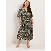 Yours Curve Floral Placket Dress - Black
