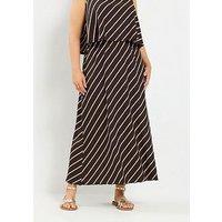 Yours Curve Textured Stripe Skirt - Chocolate Brown