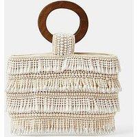 Accessorize Fringe Beaded Handheld Bag - Cream
