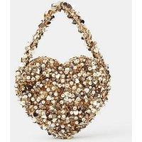 Accessorize Sequin Heart Handheld Bag - Gold